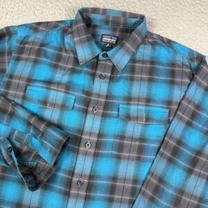 Patagonia Shirt Mens Medium Blue Plaid Buckshot Midweight Flannel Outdoor Hiking
